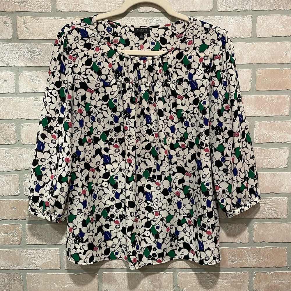 Talbots - White/Floral - Long Sleeve Top - image 1
